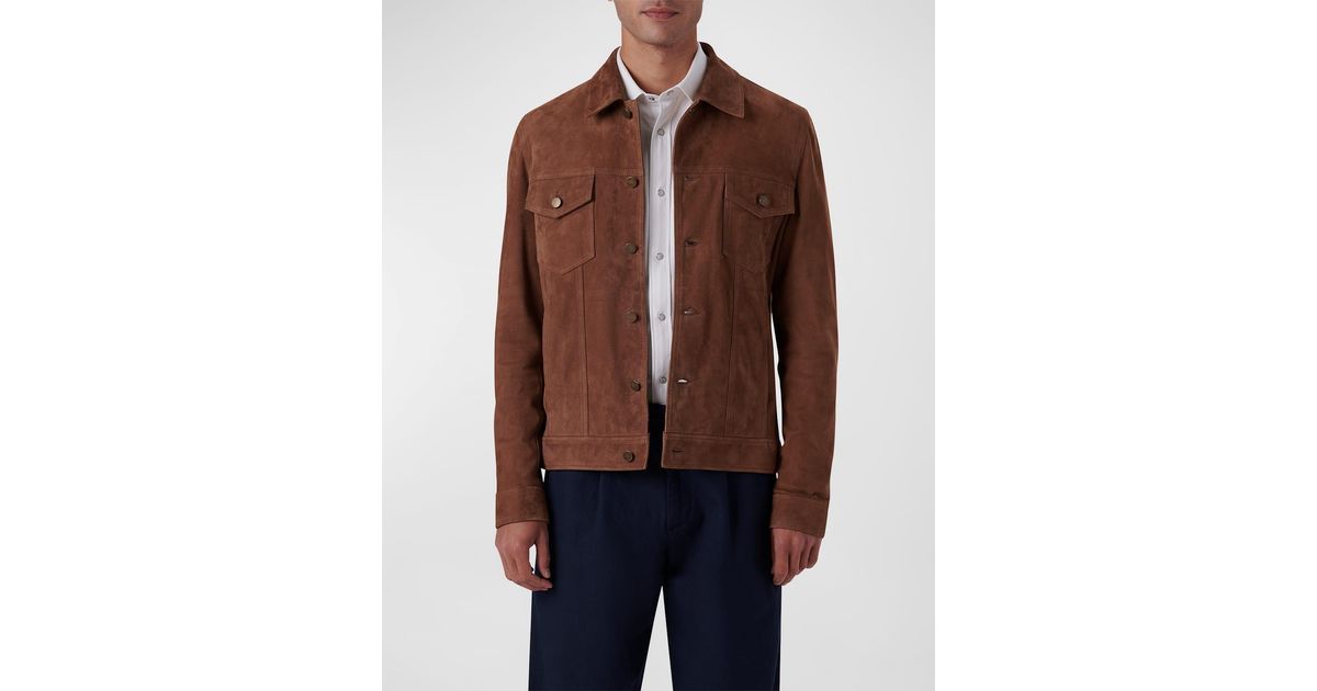 Bugatchi Full-button Suede Jacket in Brown for Men | Lyst