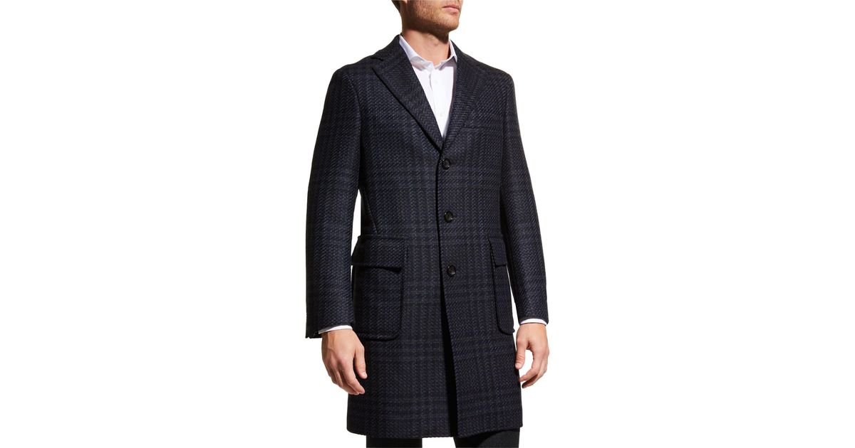 Canali Plaid Wool Topcoat in Blue for Men Lyst