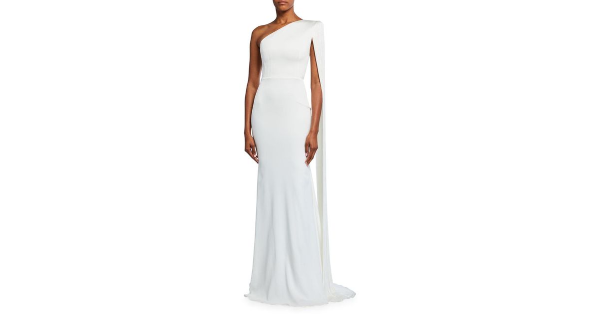 one shoulder gown with cape
