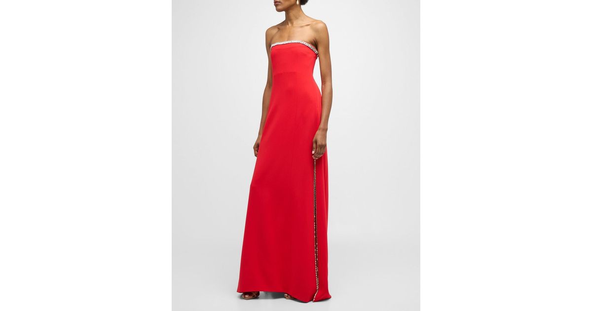 Cinq À Sept Collins Embellished Strapless Slit Gown in Red | Lyst