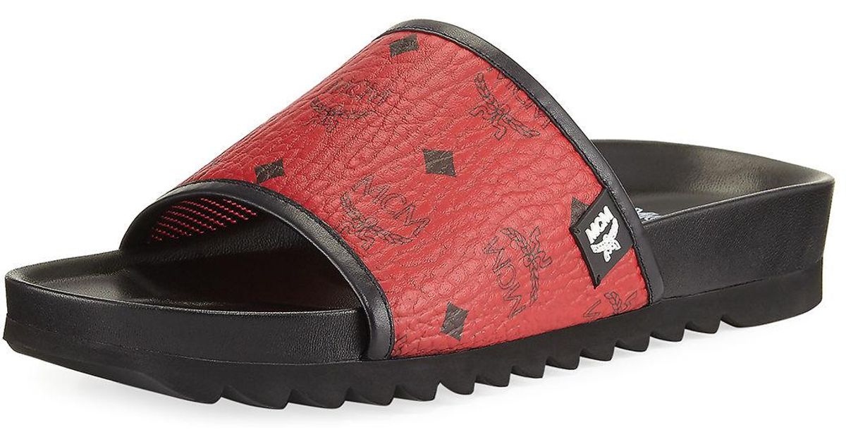 MCM Canvas Men's Visetos Slide Sandals 