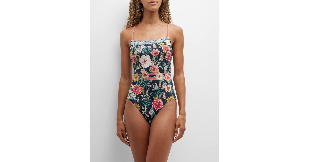 Johnny Was Spaghetti Strap Onepiece Swimsuit in Blue Lyst