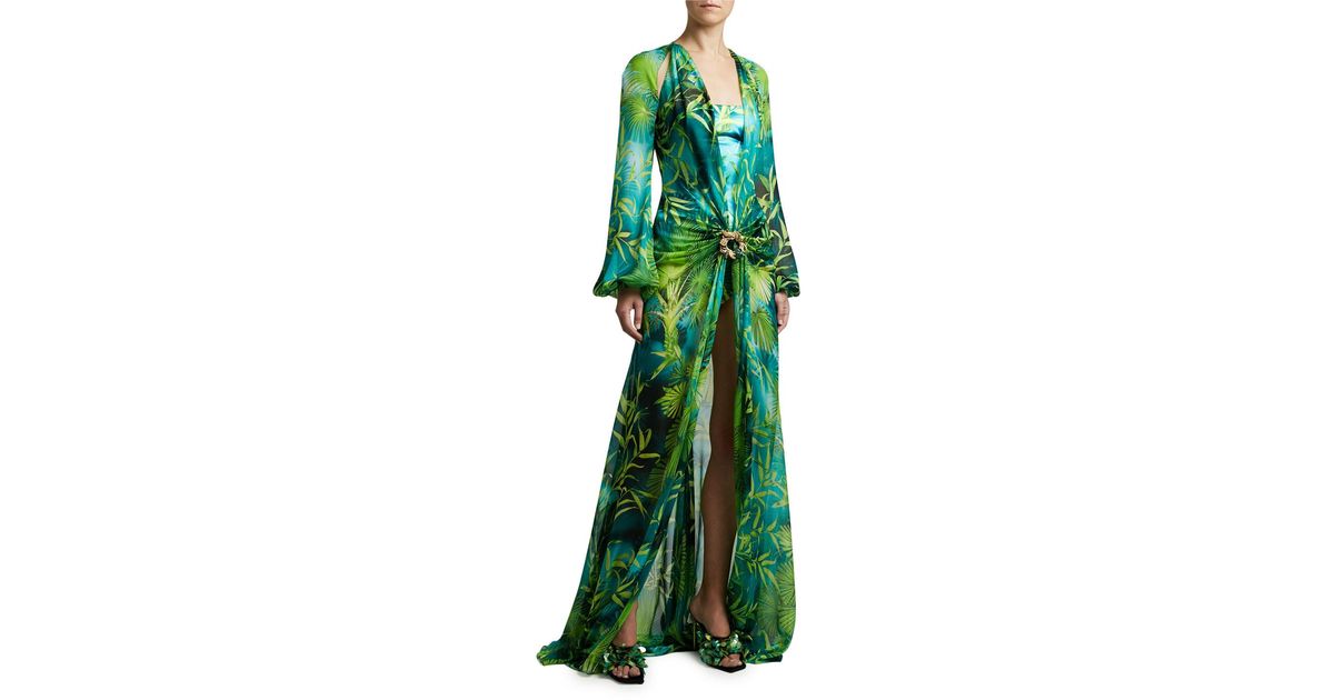 Versace Jungle Print Silk Dress in Green | Lyst