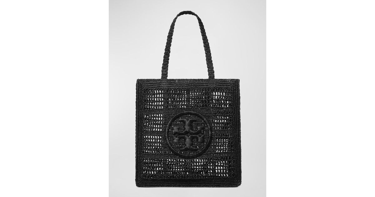 Tory Burch Ella Crochet North-south Tote Bag in Black | Lyst