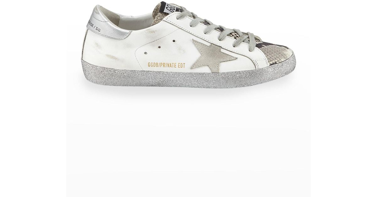 Golden Goose Superstar Snake-print And Glitter Sneakers in White | Lyst