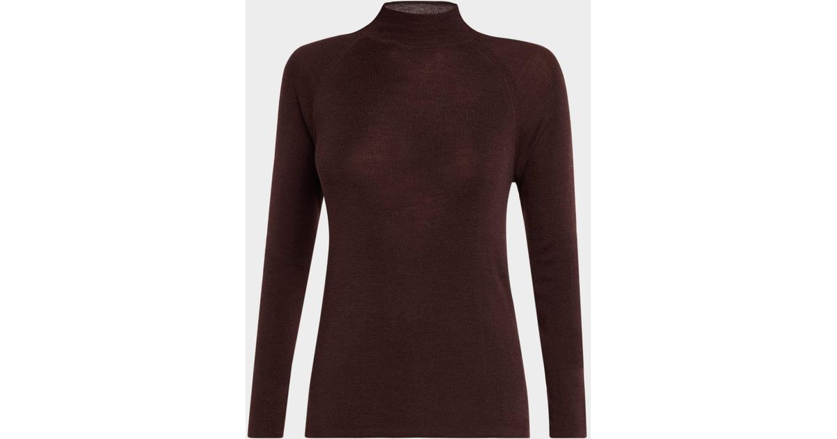 Merino Micro Rib Majestic Filatures Mock-Neck Merino Silk Micro Rib Knit T-Shirt in ...
