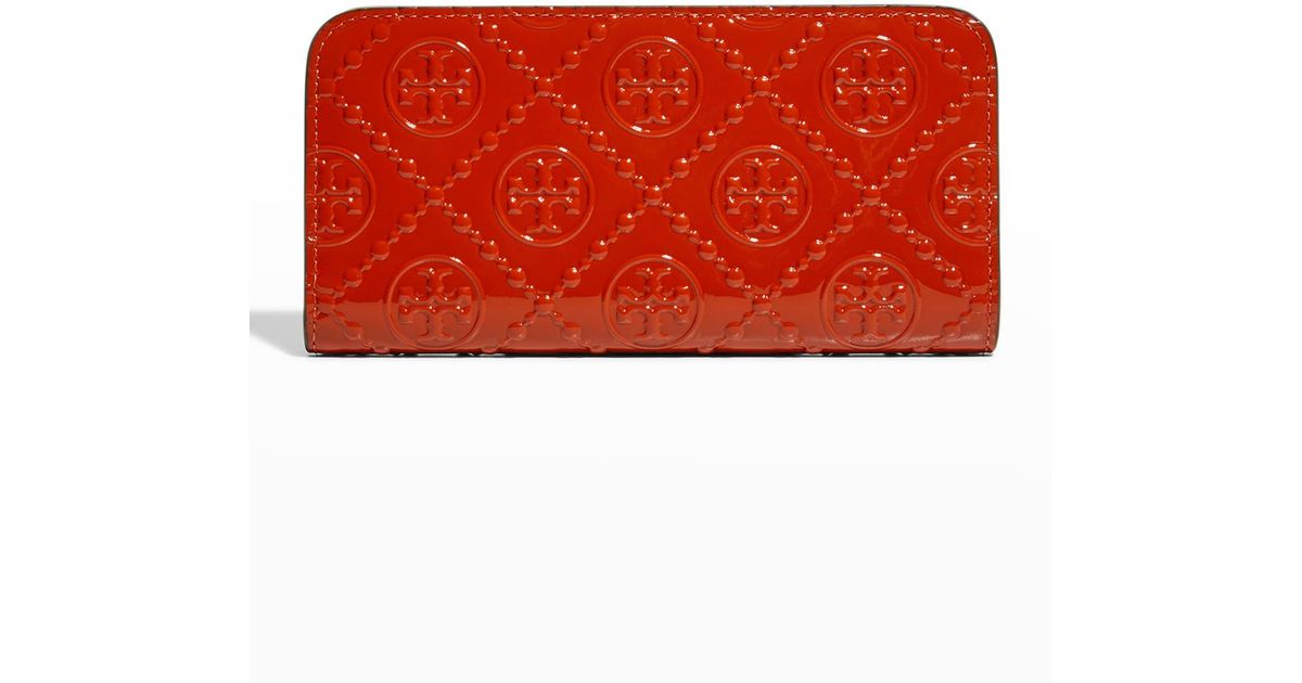 Tory Burch T Monogram Patent Leather Slim Wallet in Red | Lyst
