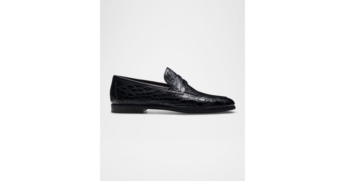 Magnanni Men\'s Vicente Crocodile Leather Penny Loafers Black Size 9 JL Magnanni Men\ main image 2