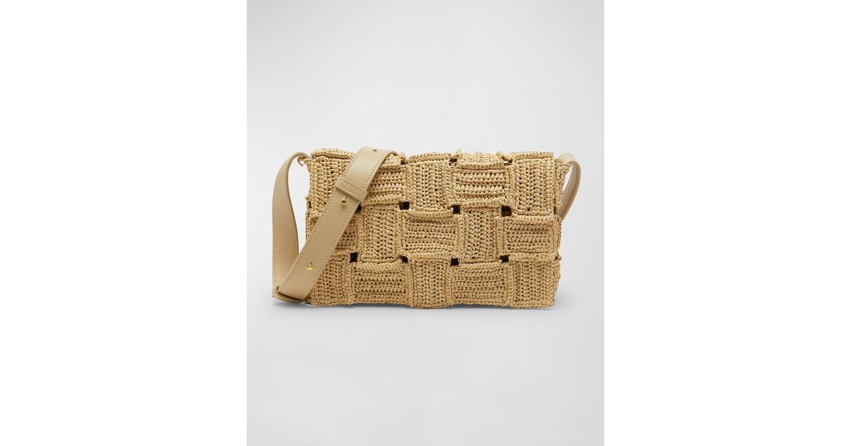 Bottega Veneta Cassette Crochet Raffia Clutch Bag in Natural | Lyst