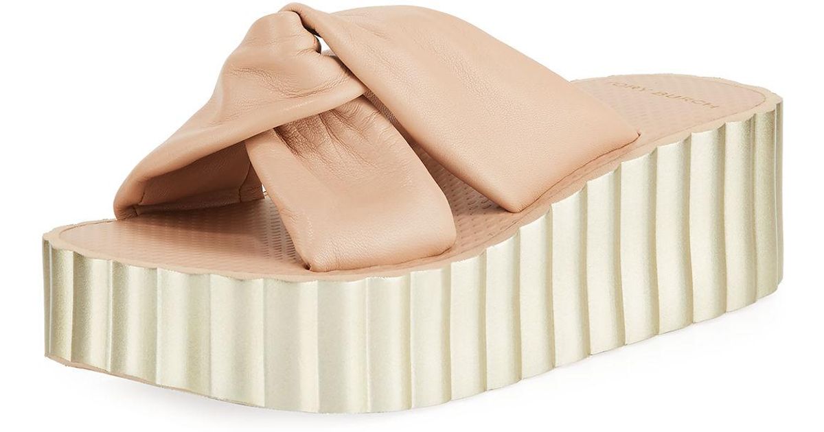 tory burch knotted scallop wedge slide