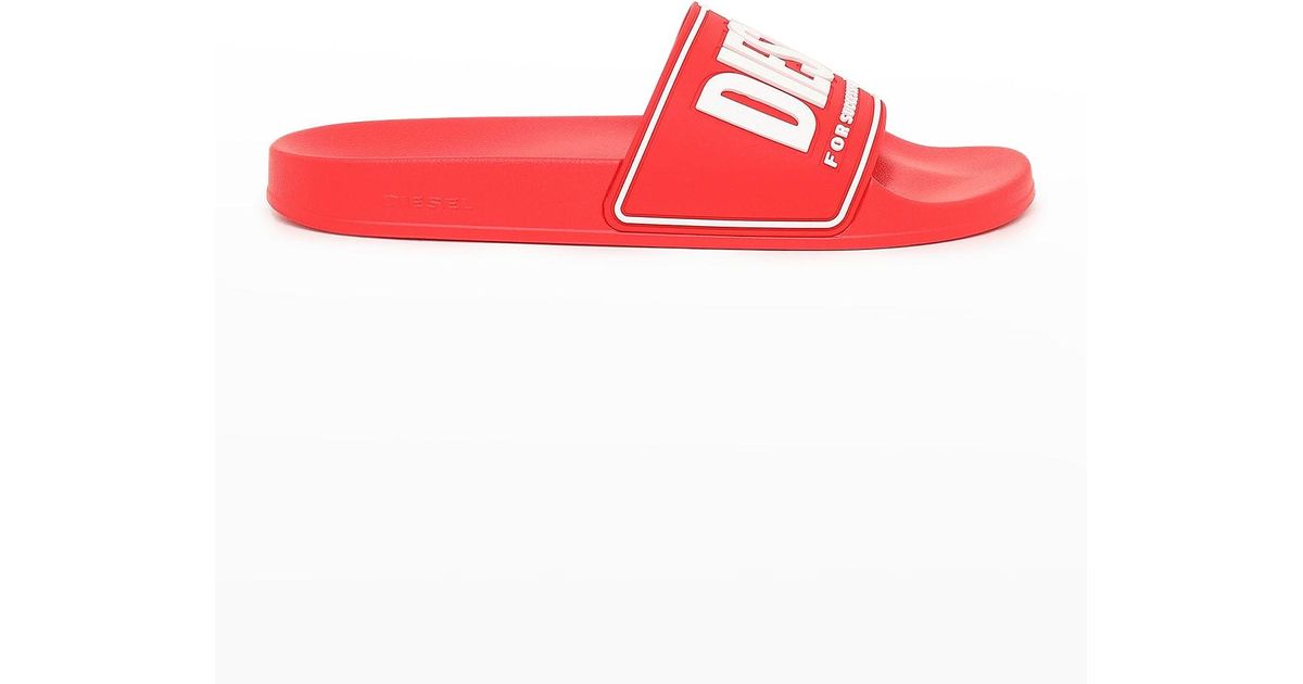DIESEL Sa-mayemi Water-resistant Logo Pool Slides in Red for Men | Lyst