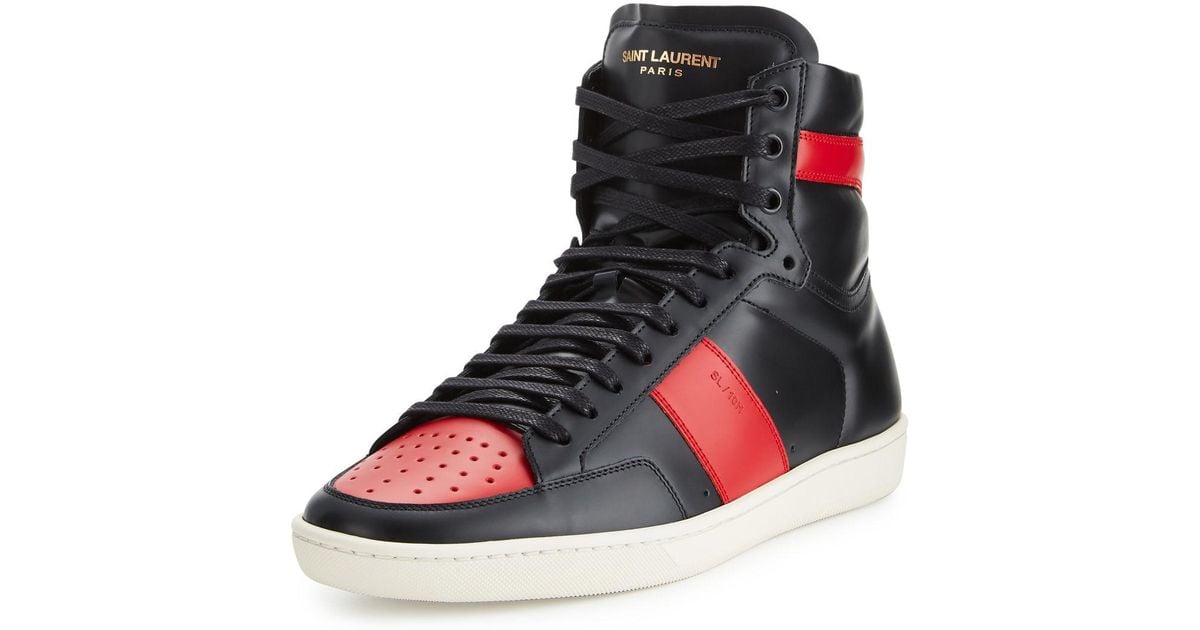 black and red high tops