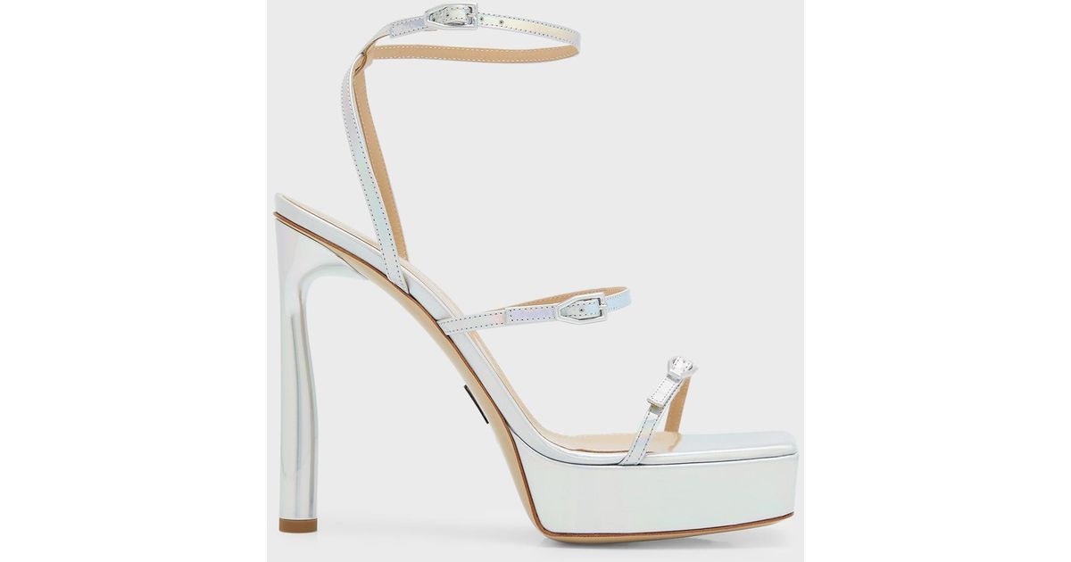 Paul Andrew Patent Leather Buckle-trio Platform Sandals in White | Lyst