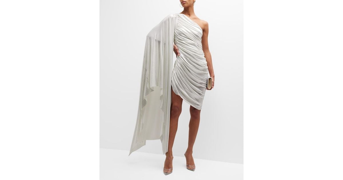 Norma Kamali Diana Shirred Lamé Cape-sleeve Mini Dress | Lyst