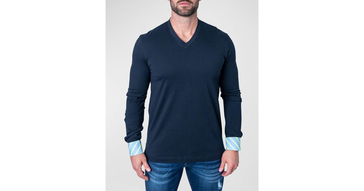 Maceoo V-neck Sweater With Shirt Cuffs in Blue for Men | Lyst
