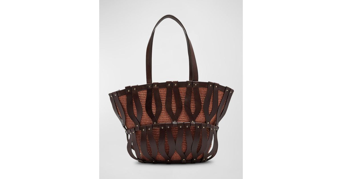 Ulla Johnson Indra Large Caged Straw Tote Bag in Brown Lyst