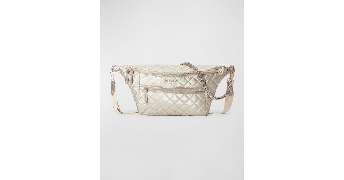 MZ Wallace Crosby Sling Metallic Belt Bag in Natural Lyst
