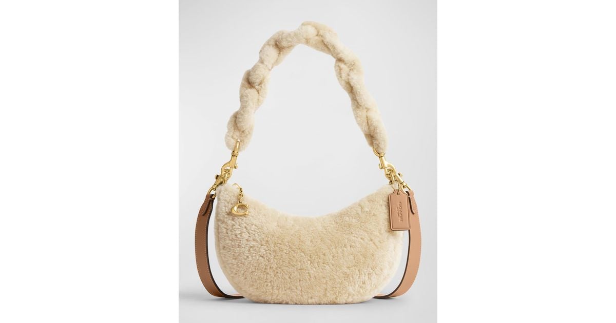 COACH Shearling Crescent Shoulder Bag in Natural Lyst