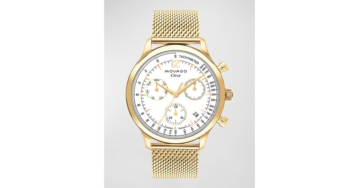 Movado Circa Heritage Series Chronograph Ip Yellow Gold Mesh Bracelet