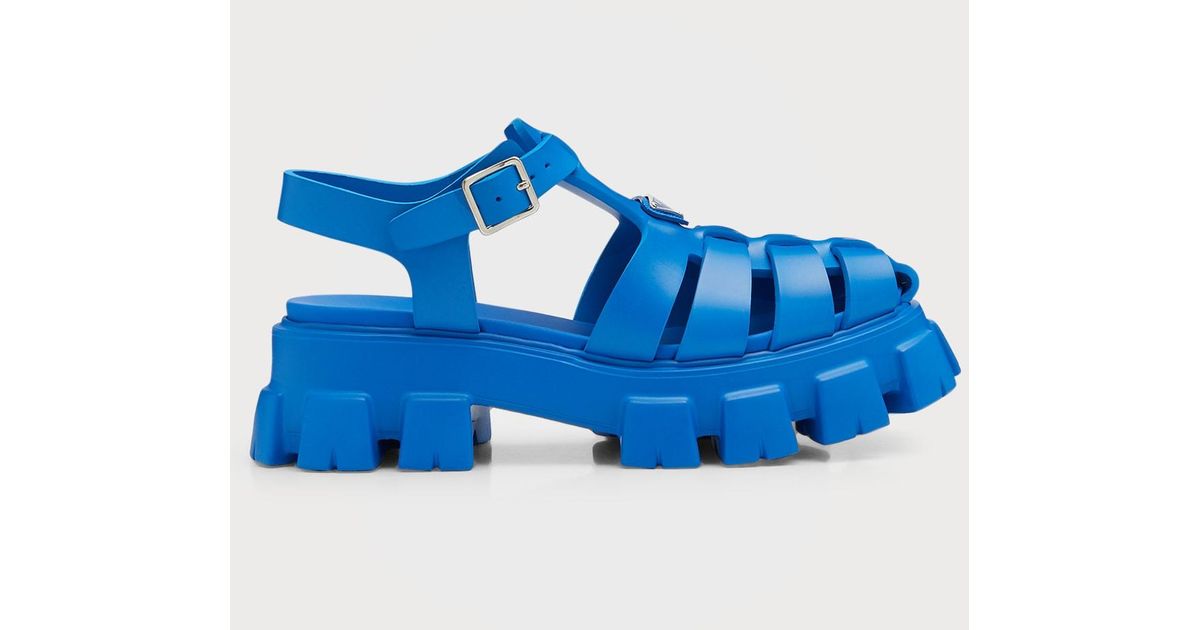 Prada Monolith Rubber Chunky-sole Fisherman Sandals in Blue for Men | Lyst