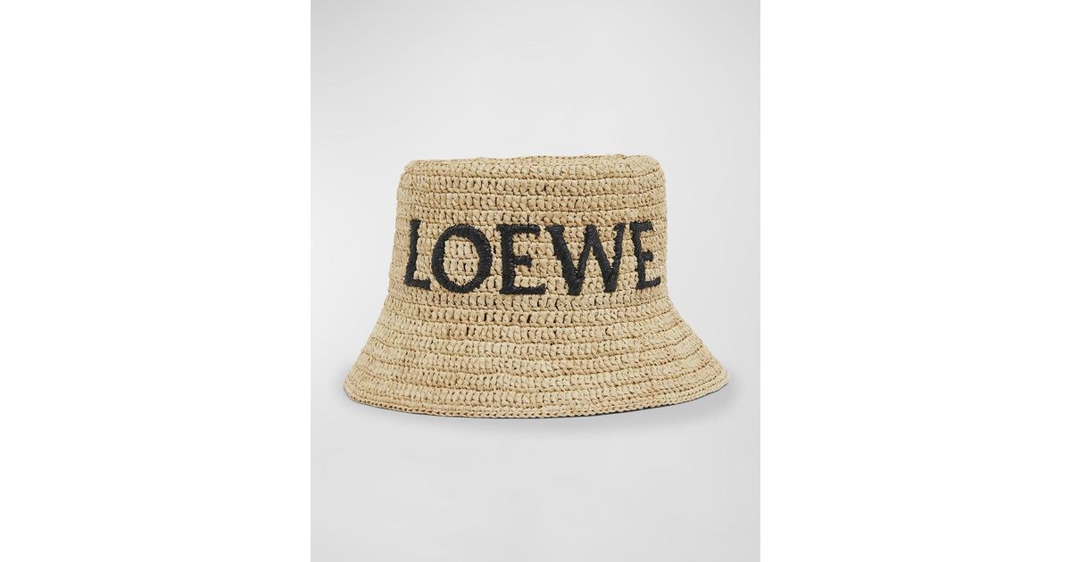 Loewe Logo Woven Raffia Bucket Hat in Natural | Lyst