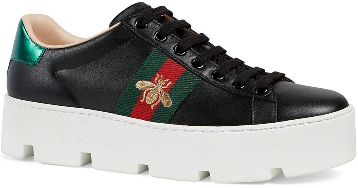 Gucci New Ace Leather Platform Sneakers in Black - Save 5% - Lyst