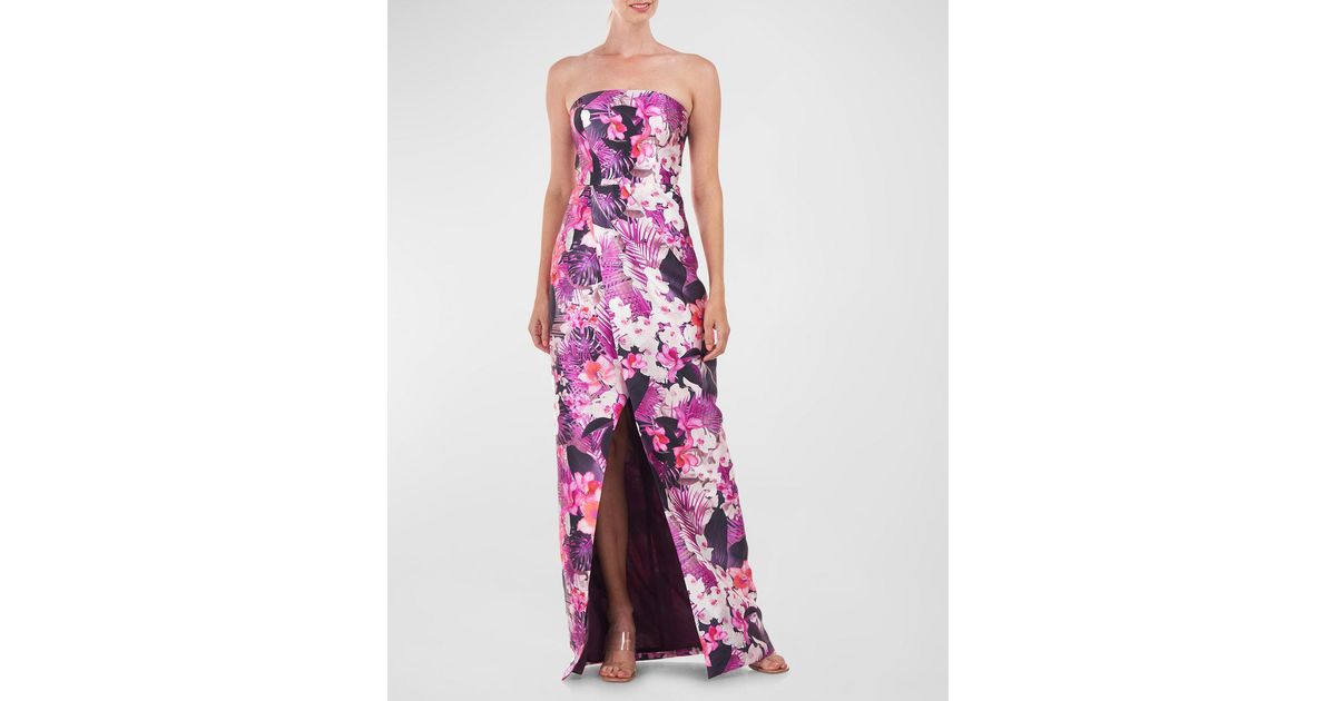 Kay Unger Lucienne Strapless Floral-print Column Gown in Purple | Lyst