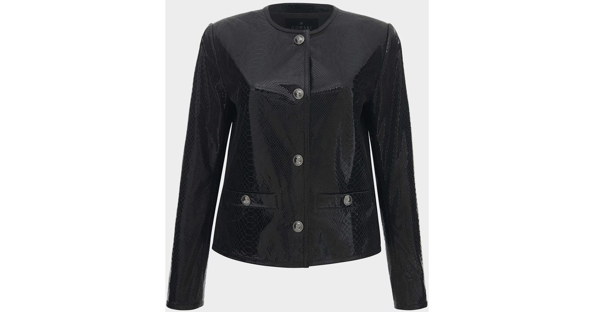 Gorski Metis Python-Print Suede Jacket in Blue | Lyst