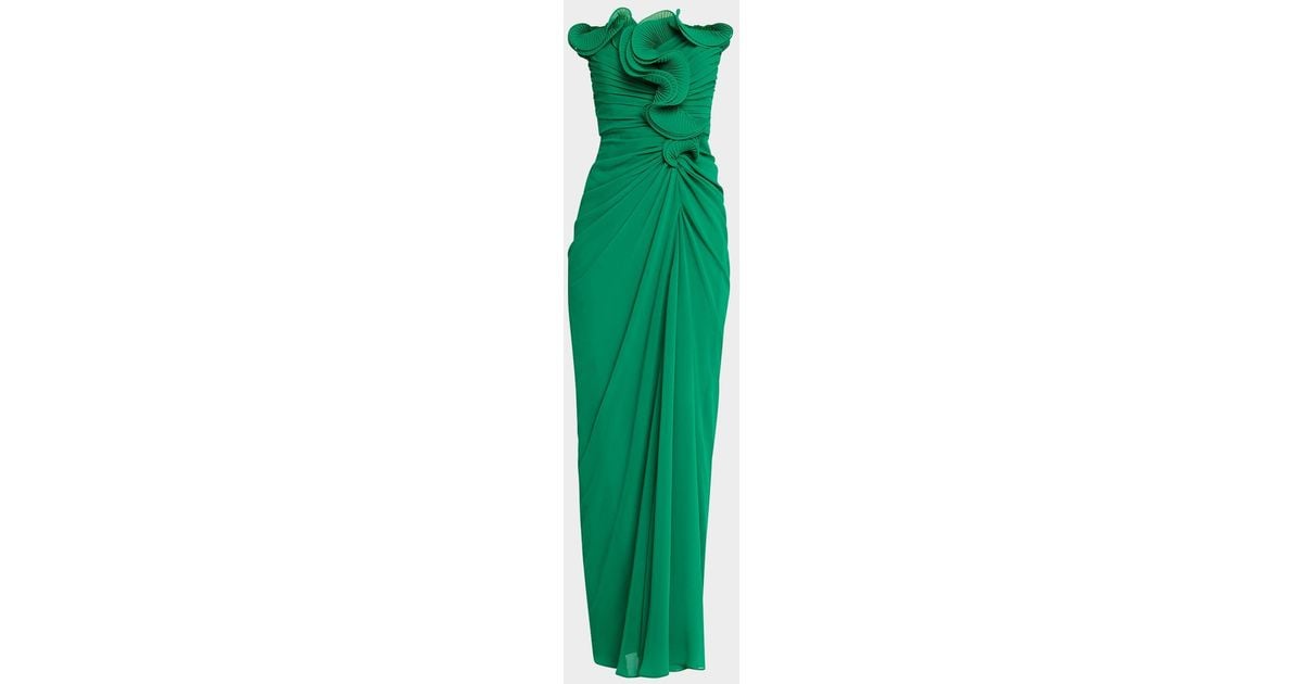 Badgley Mischka Strapless Pleated Ruffle Column Gown in Green Lyst