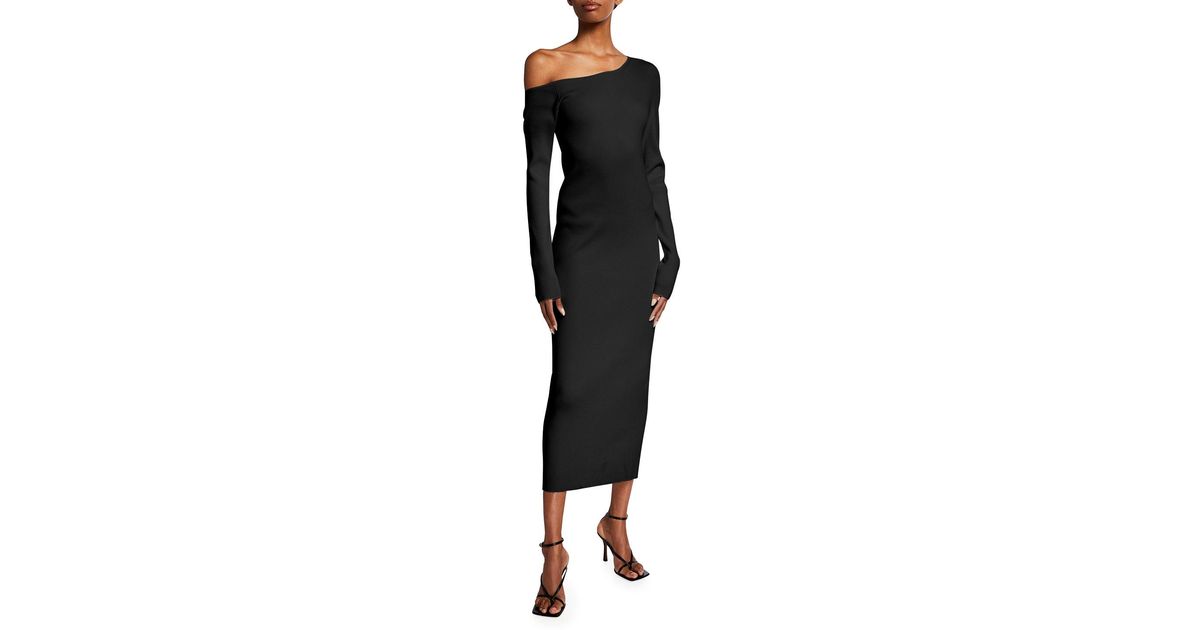 LAPOINTE Ribbed One-shoulder Slim Midi Dress in Black | Lyst