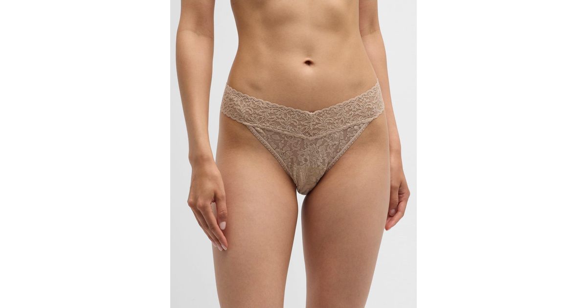 Hanky Panky Stretch Lace Traditional-rise Thong in Brown