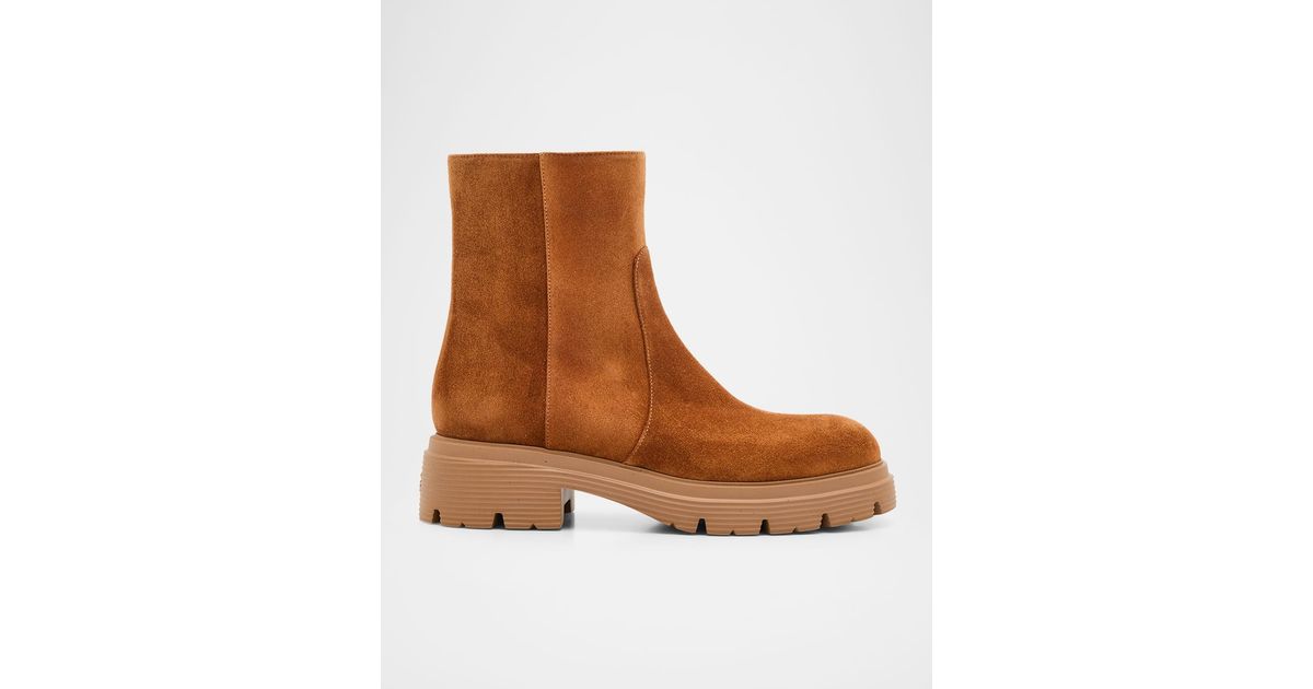 Stuart Weitzman Hudson Lite Suede Zip Ankle Boots in Brown | Lyst