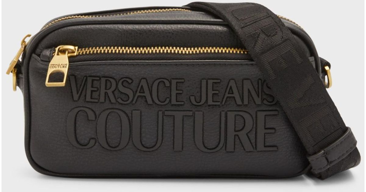 Versace Jeans Couture Tactile Logo Leather Crossbody Bag in Black for ...