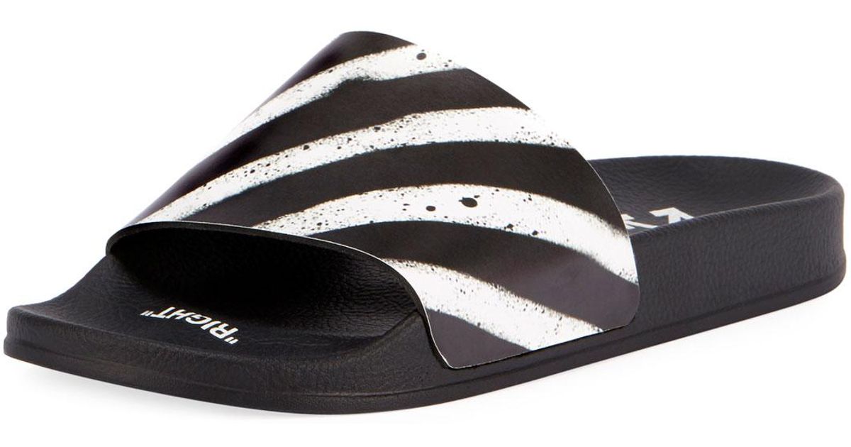 off white striped slides