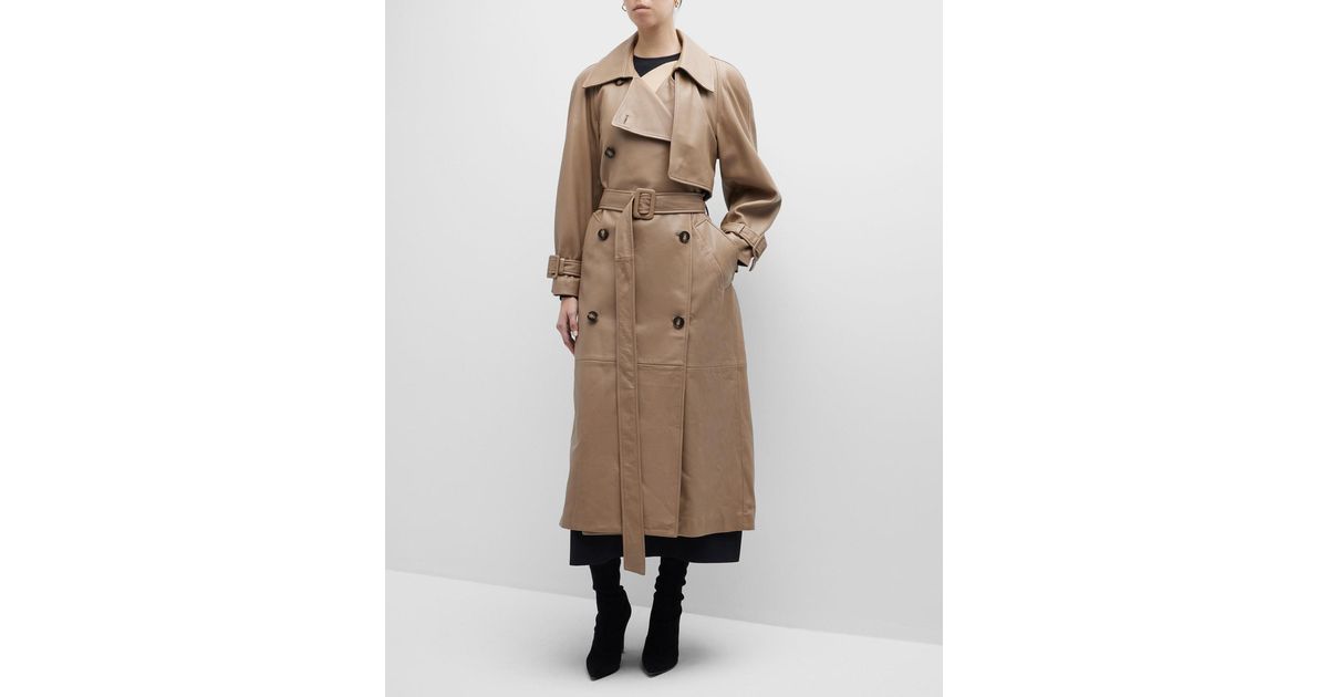 Nour Hammour Oversized Leather Trench Coat in Natural | Lyst