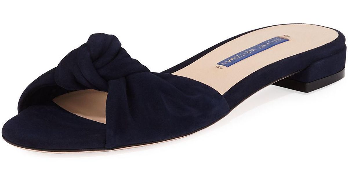 stuart weitzman kelli suede knot slide sandals