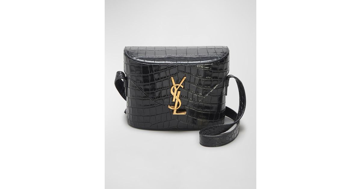 Saint Laurent June Binocular Croc Embossed Shoulder Bag in Black Lyst