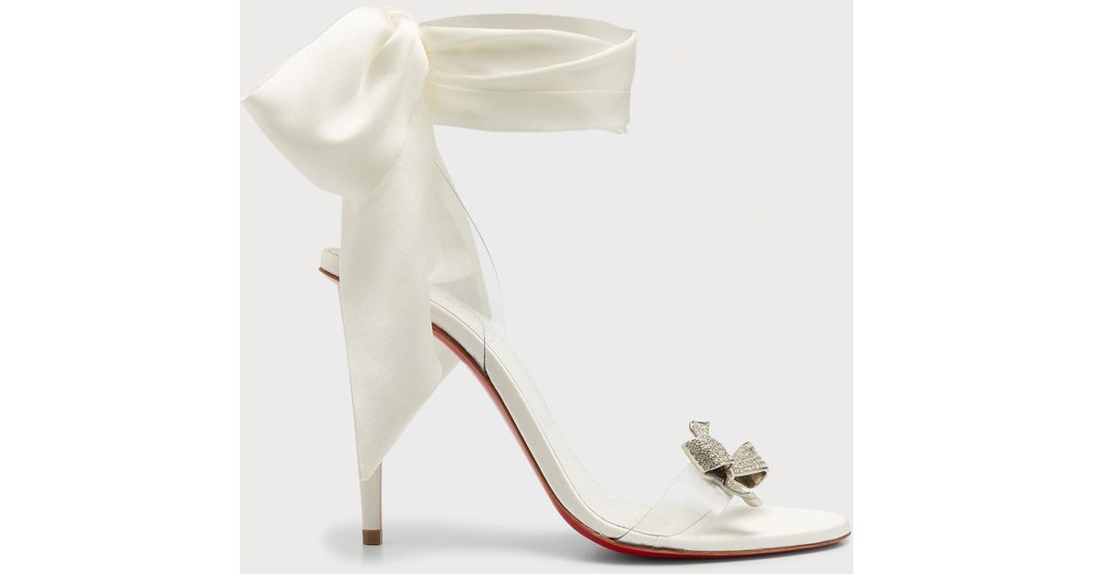 Christian Louboutin Crystal Bow Silk-tie Red Sole Sandals in White | Lyst