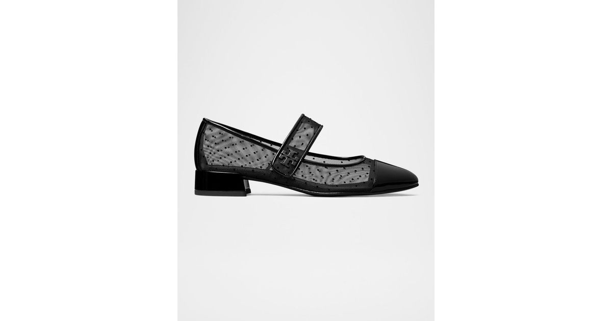 Tory Burch Mary Jane Cap-Toe Polka-Dot Mesh Ballerina Flats