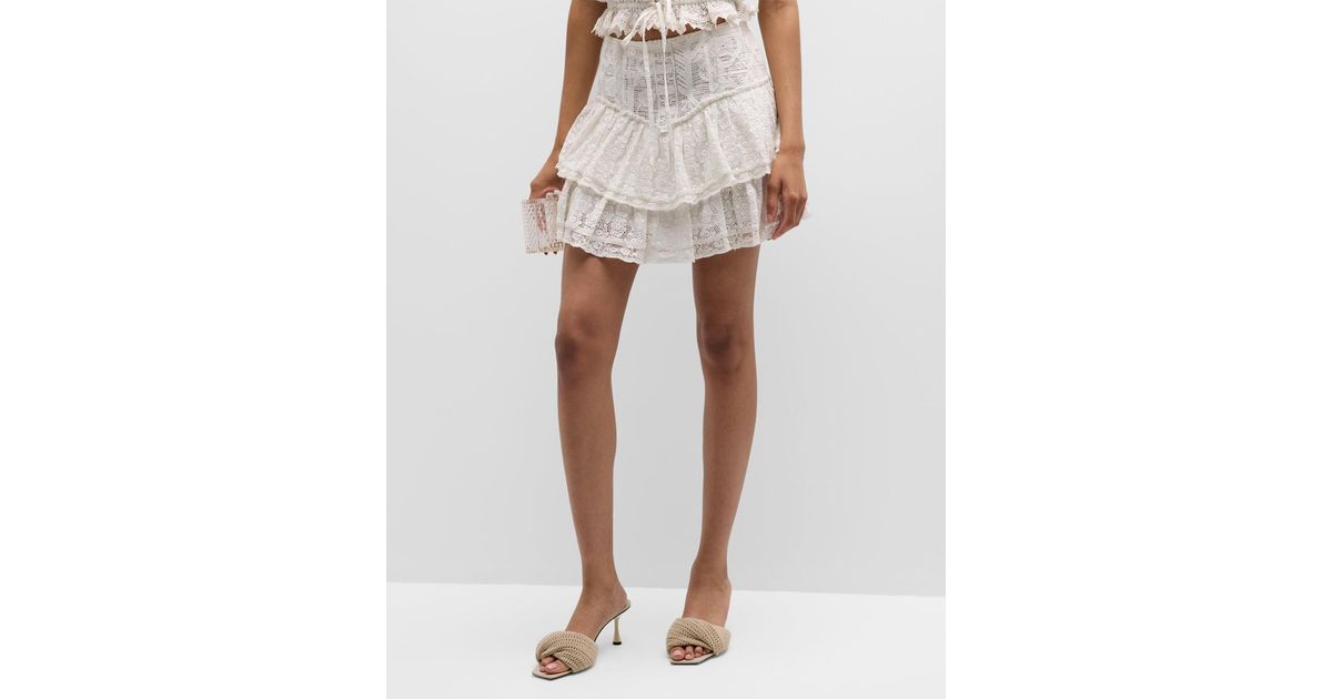 LoveShackFancy Antila Tiered Lace Mini Skirt in White | Lyst