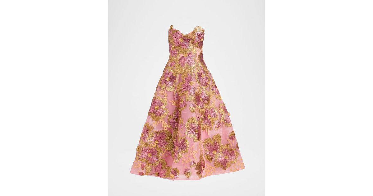 monique lhuillier floral embroidered tea length dress Monique Lhuillier Raffia Threaded Floral Tea-Length Cocktail Dress