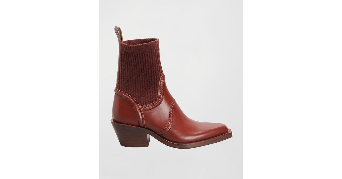 Chloé Nellie Western Sock Ankle Boots in Red | Lyst