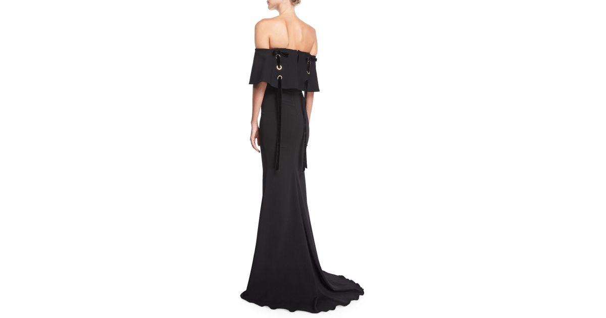 badgley mischka off the shoulder gown