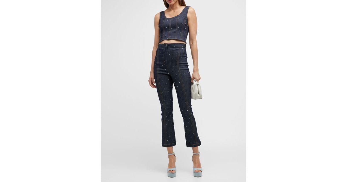 Cinq À Sept Ora Ditsy Rhinestone Cropped Bootcut Denim Pants in Blue | Lyst