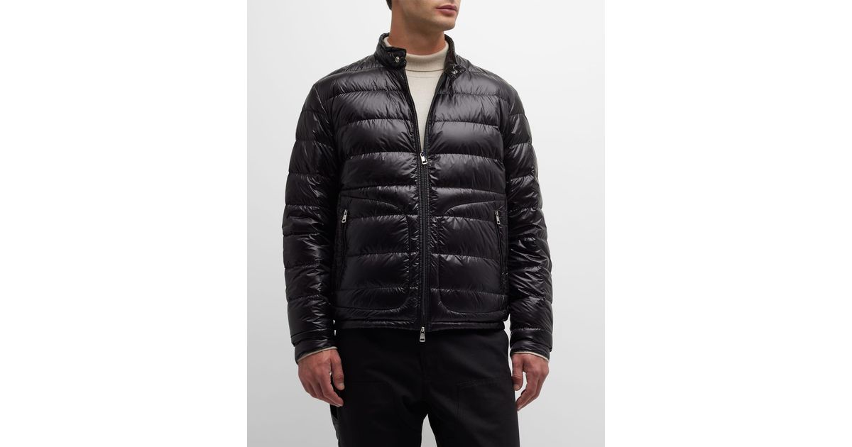 Moncler Acorus Nylon Puffer Moto Jacket in Black for Men | Lyst