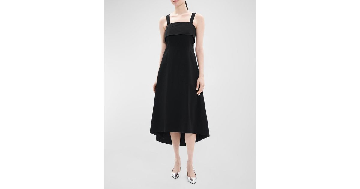 Theory Eco Crunch Foldover Midi Dress in Black | Lyst