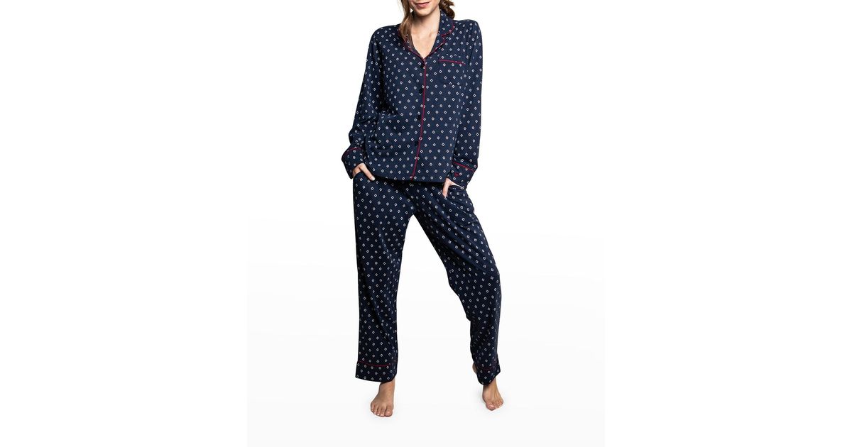 Petite Plume Diamondprint Pima Cotton Pajama Set in Blue Lyst
