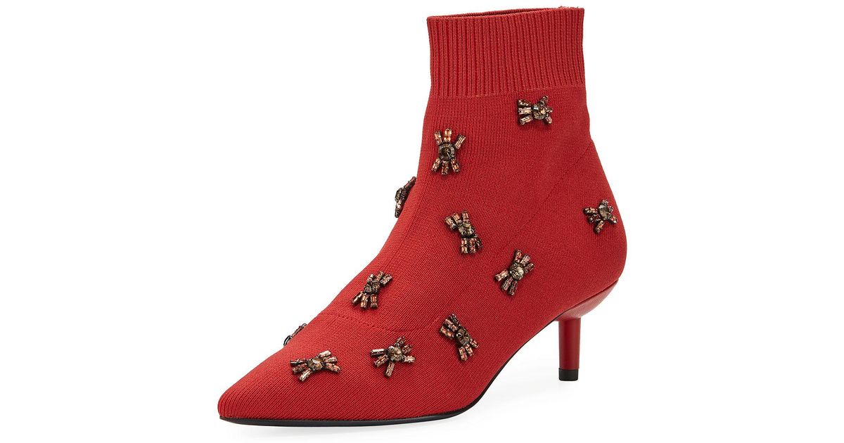 red kitten heel booties