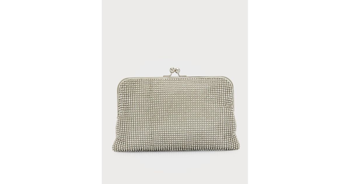 Whiting & Davis Dimple Crystal Mesh Clutch Bag in Natural Lyst