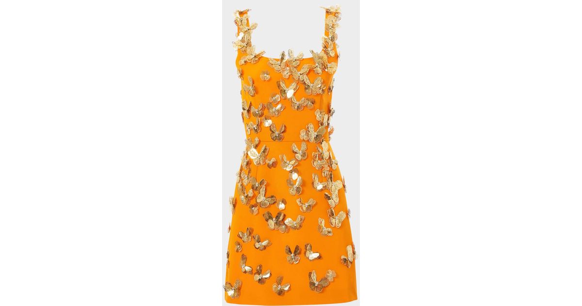 Carolina Herrera Crystal Butterfly Scoop-Neck Mini Dress in Orange | Lyst